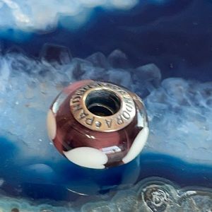 Pandora purple and white bead charm. Sterling